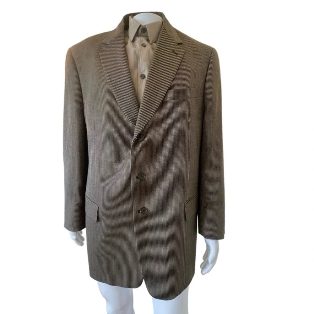 Tallia Uomo Tan Herringbone Blazer 44L Mens Sport Coat Jacket Classic Cotton